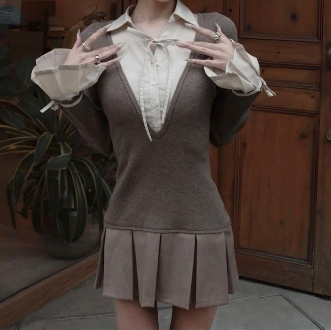 【早い者勝ち】Darich シャツドッキングプリーツミニワンピース MOC モカ ダーリッチ Darich シャツドッキングプリーツミニワンピース （モカ