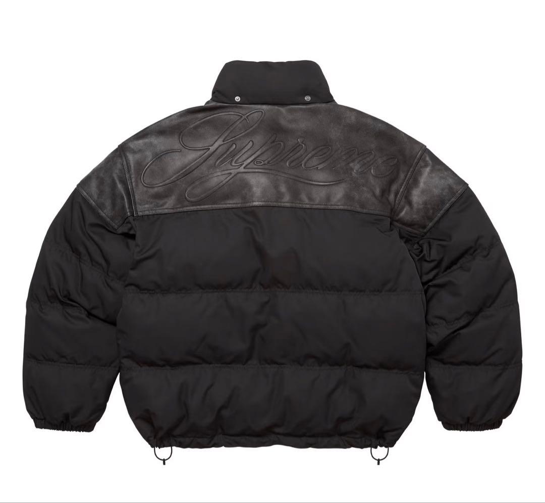 Supreme Leather Yoke Puffer Jacket Black - メルカリ