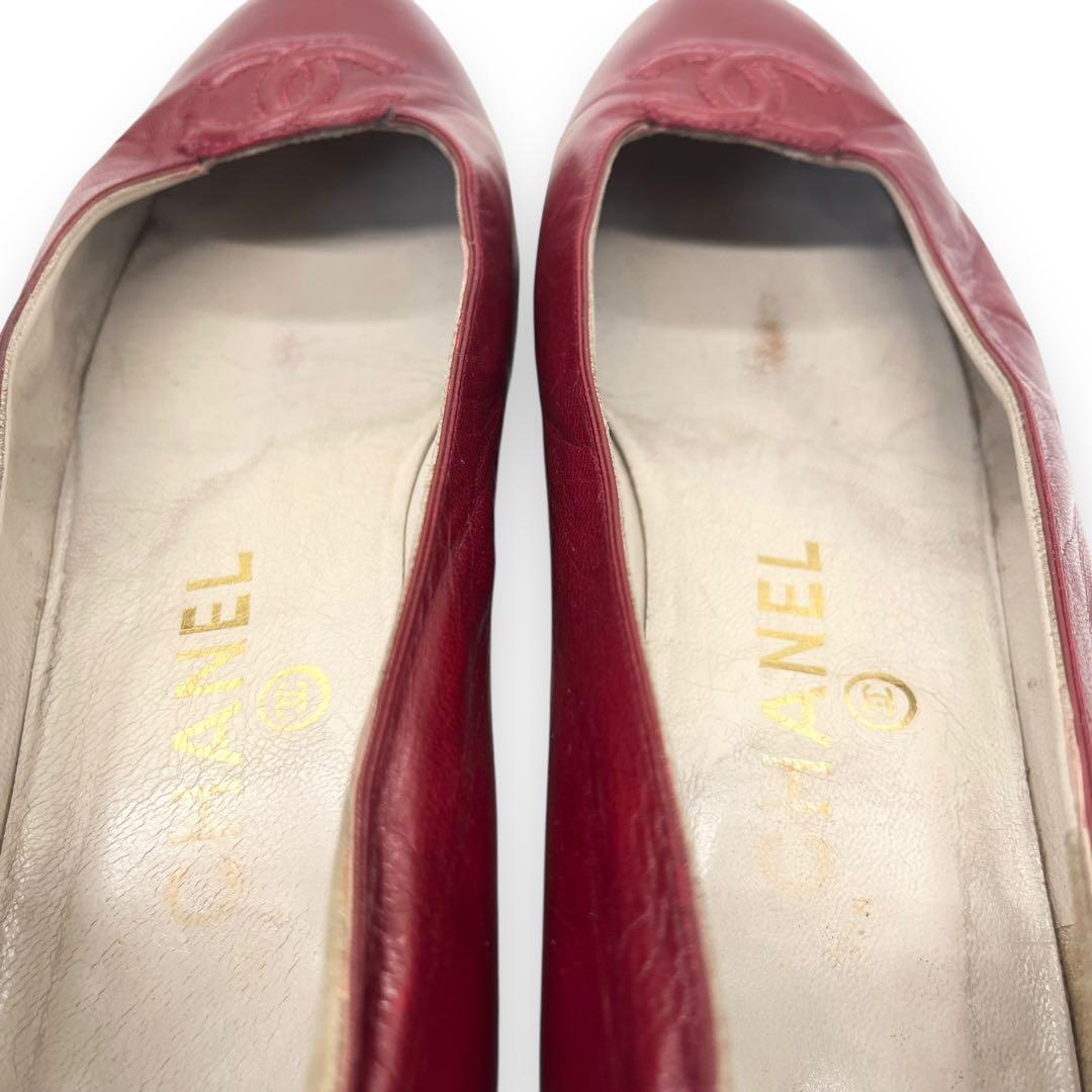 良品■シャネル　ヴィンテージ　フラットシューズ　ココマーク　赤　22.5cm
