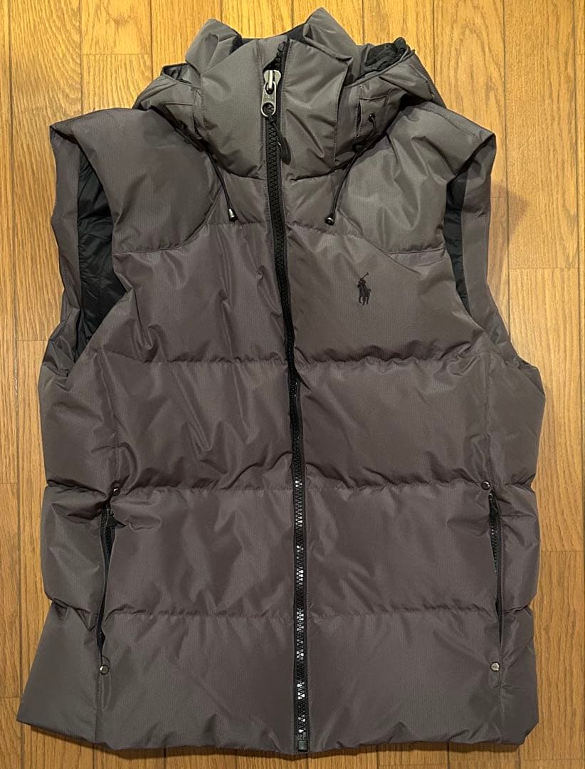 美品】ポロ・ラルフ・ローレン フード付き2wayダウンベストM グレー