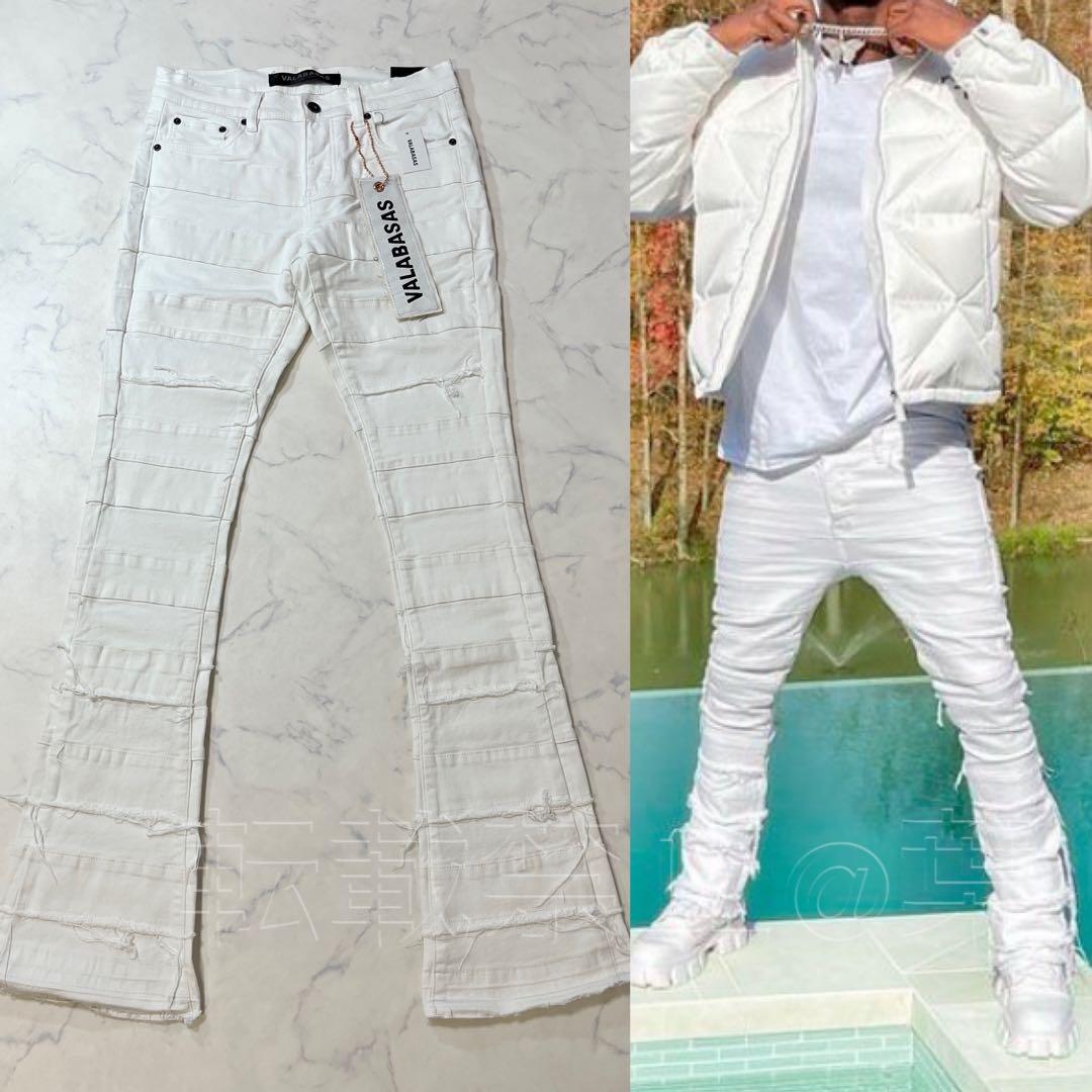 valabasas バラバサス パネルダメージフレアスキニーデニム ホワイト