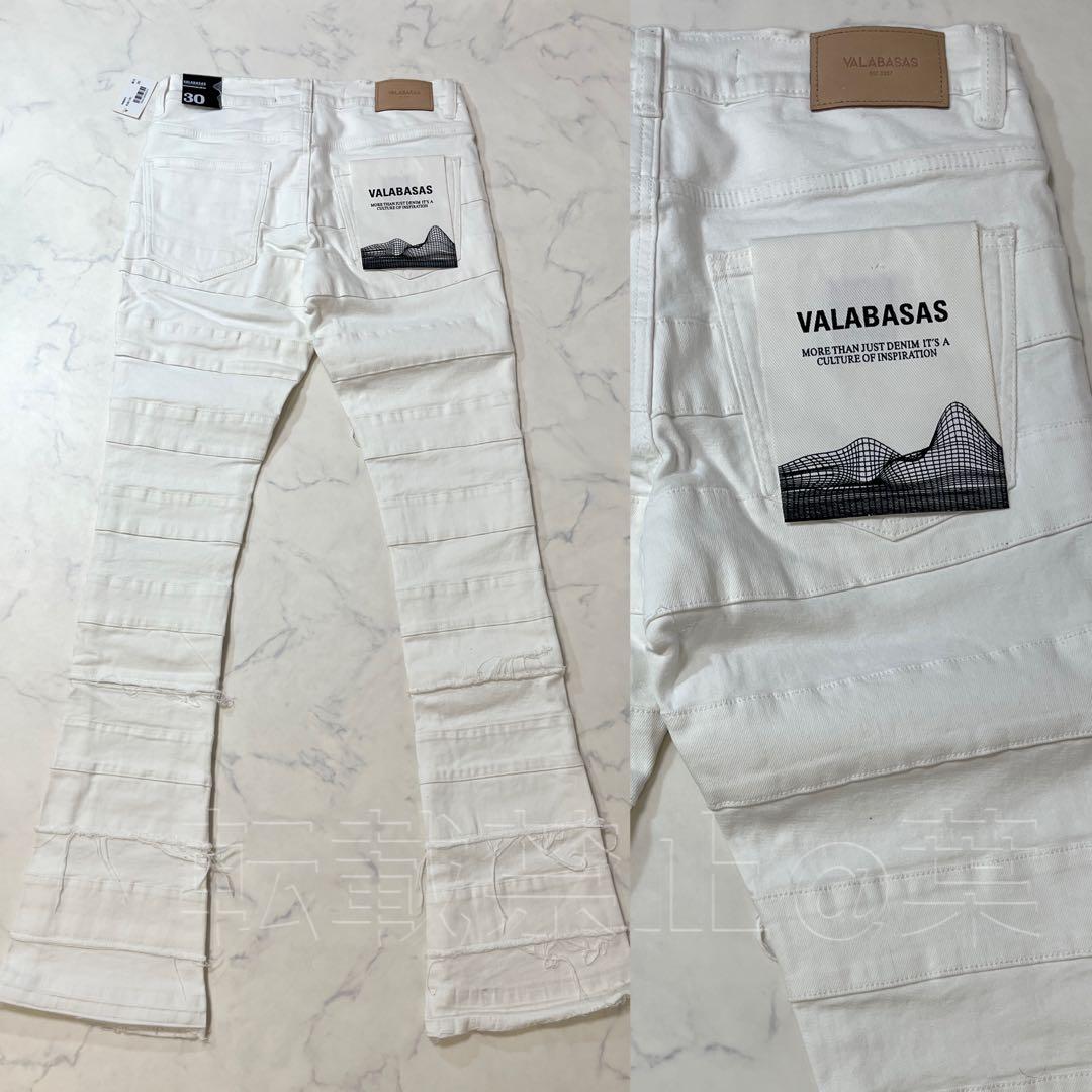 valabasas バラバサス パネルダメージフレアスキニーデニム ホワイト