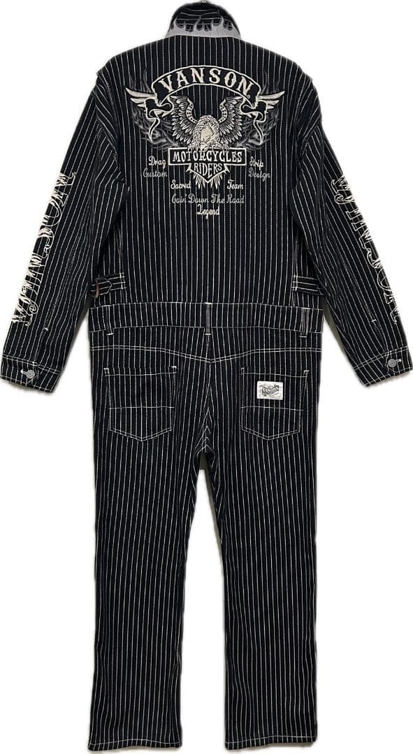 ＊VANSON ウォバッシュ イーグル 刺繍 襟 袖 プリント つなぎ XL jtwoshop_nc491