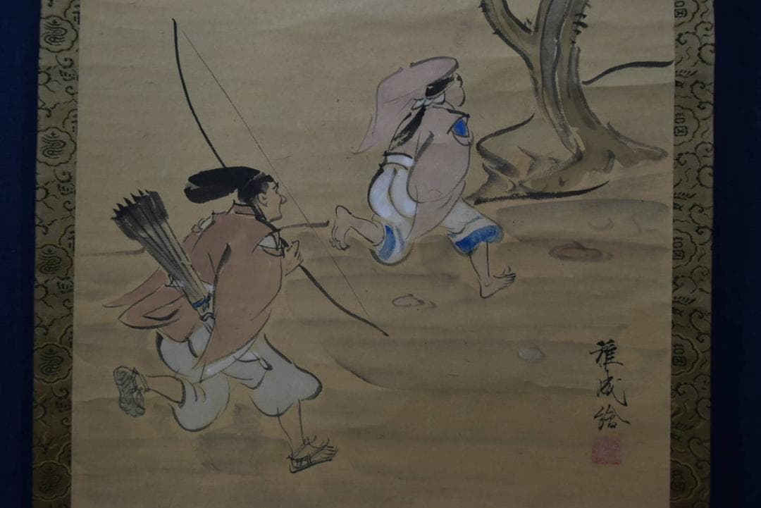 真作】高取稚成/夏の雨図/京都風景図/人物図/掛軸/名家