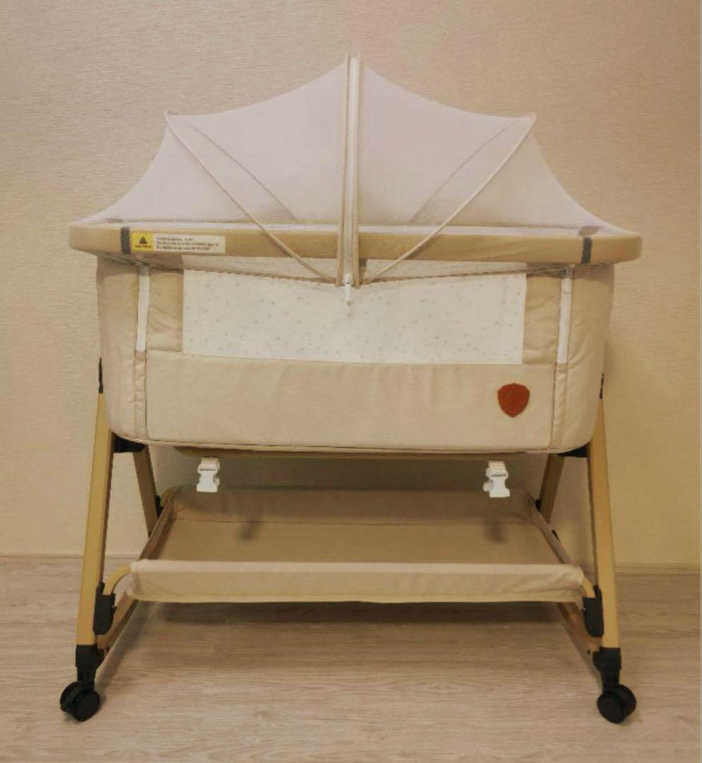 HZDMJ 美品　ベージュ メッシュカバー付き ベビーベッド　2024年購入 HZDMJ 2024最新モデル 添い寝 ベビーベッド ミニ 持ち運び 折りたたみ