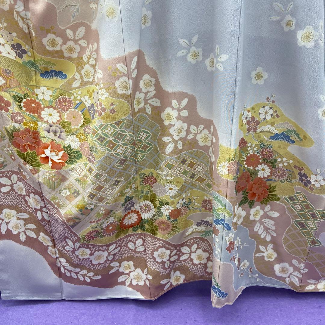 BY5133 未使用品 訪問着 薄いグレー 花柄 扇面 七宝 - メルカリ