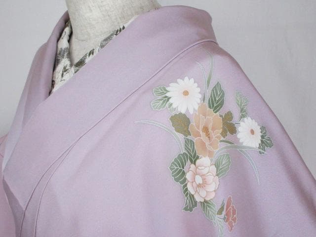 着用少ない！美品＊四季花柄＊藤色＊訪問着＊トールサイズ＊167cm
