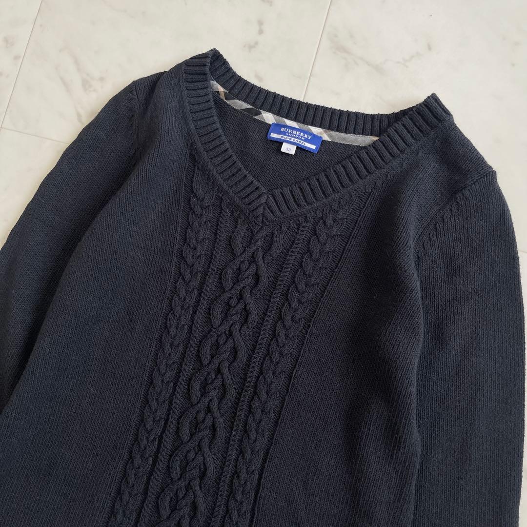 美品☆BURBERRY BLUE LABEL ケーブルニットフリルワンピース 黒