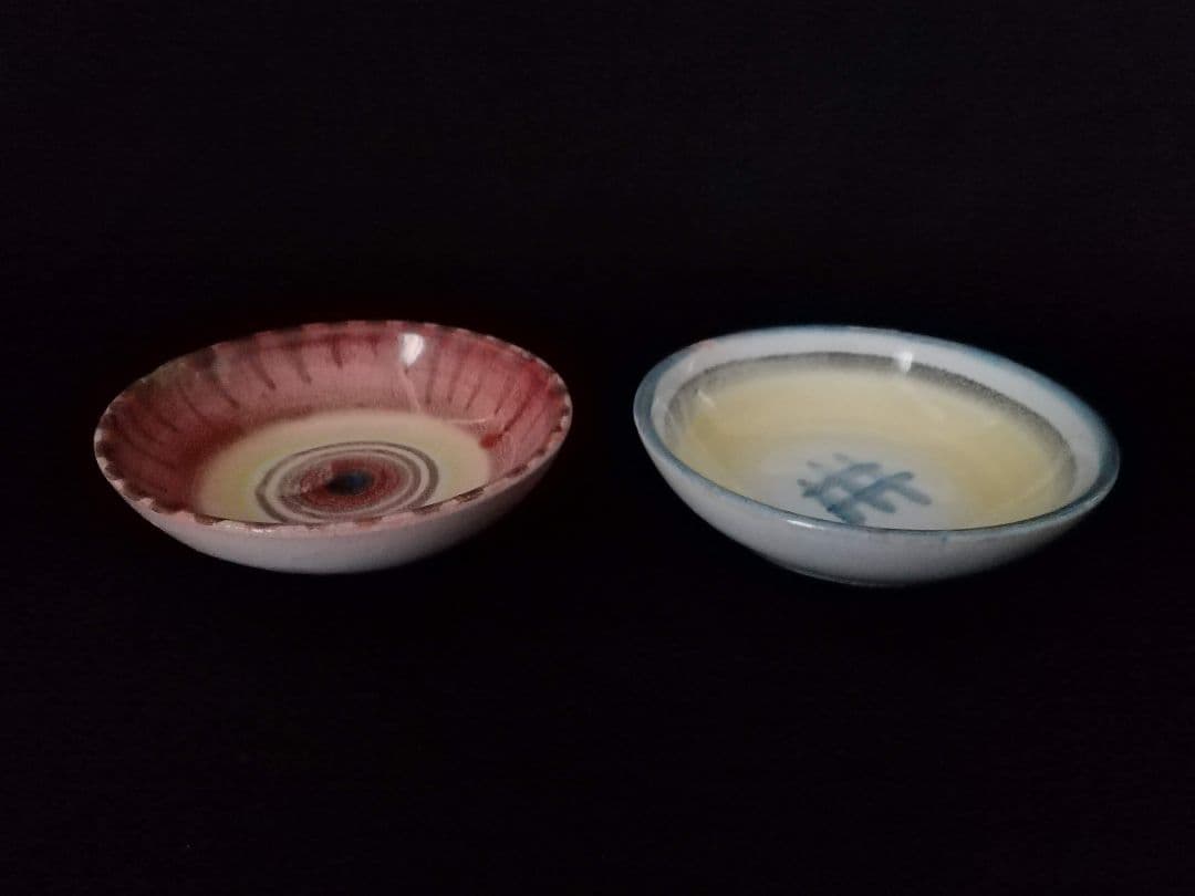 超レア 逸品 マジョリカ古窯 色絵輪線紋小皿 10客 明治期 時代箱付き