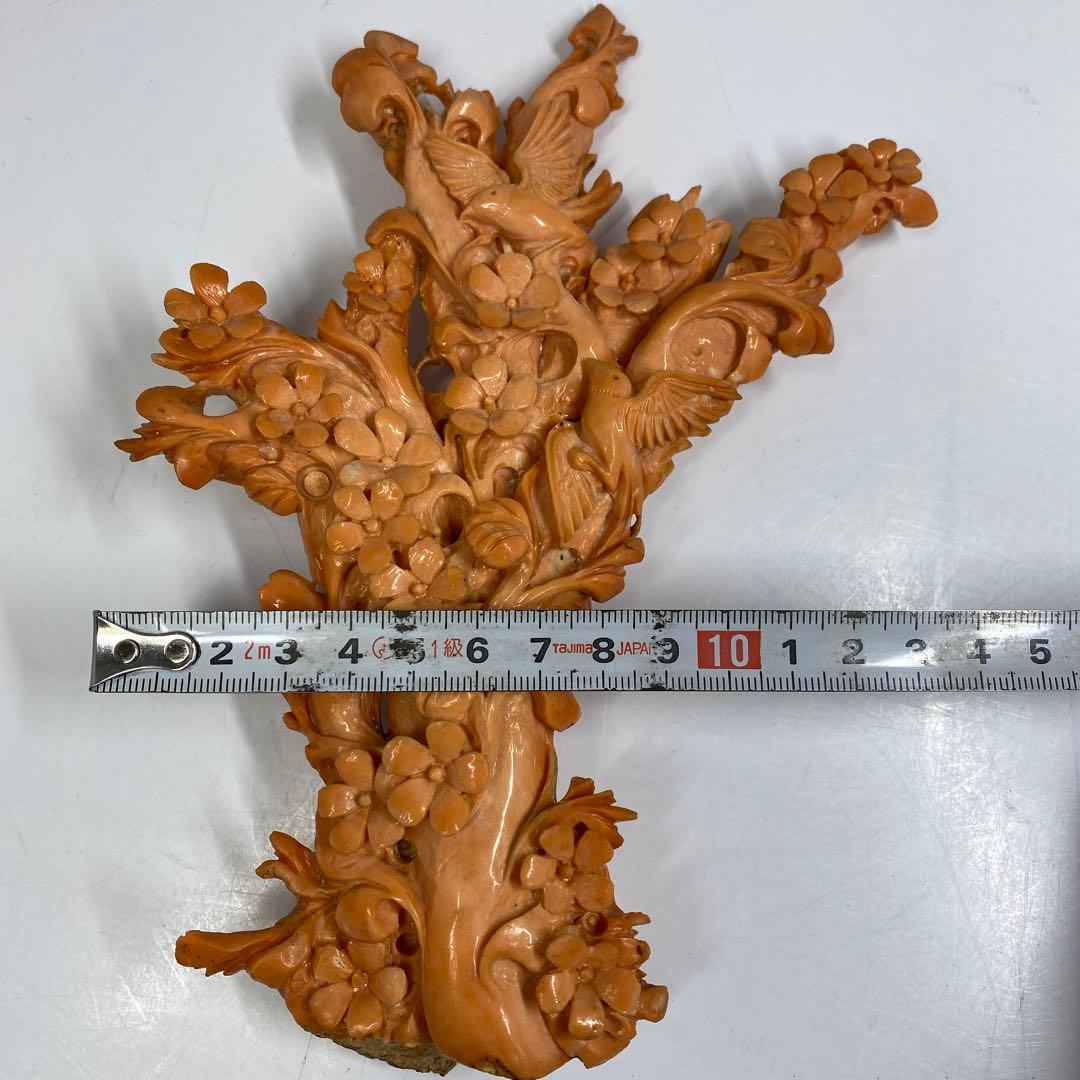 極太赤珊瑚置物台込高さ23㎝/453g 東Y7-0312☆2F