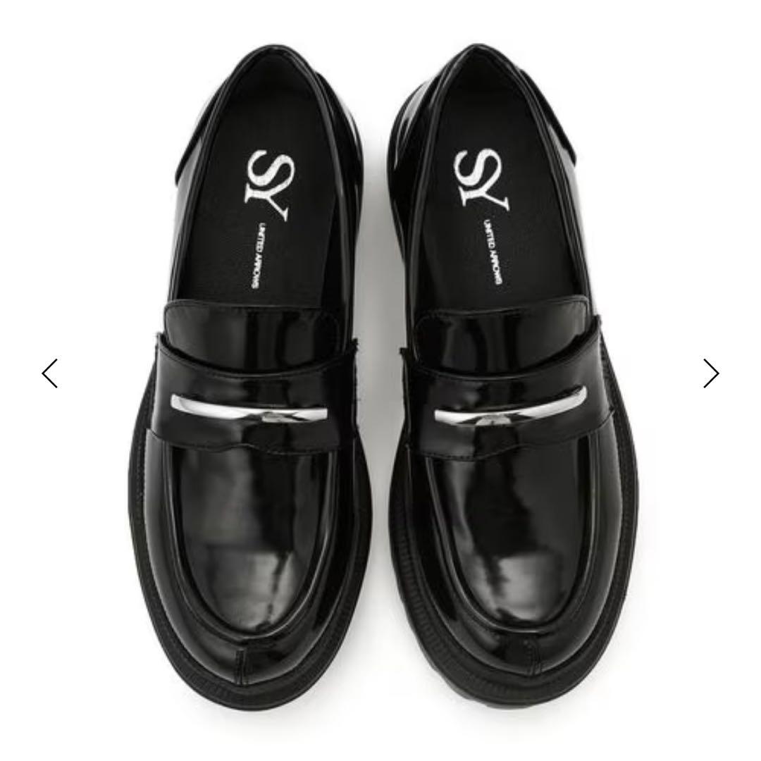 【新品未使用】ブラック ローファー 24.5cm 厚底　メタルバーローファー