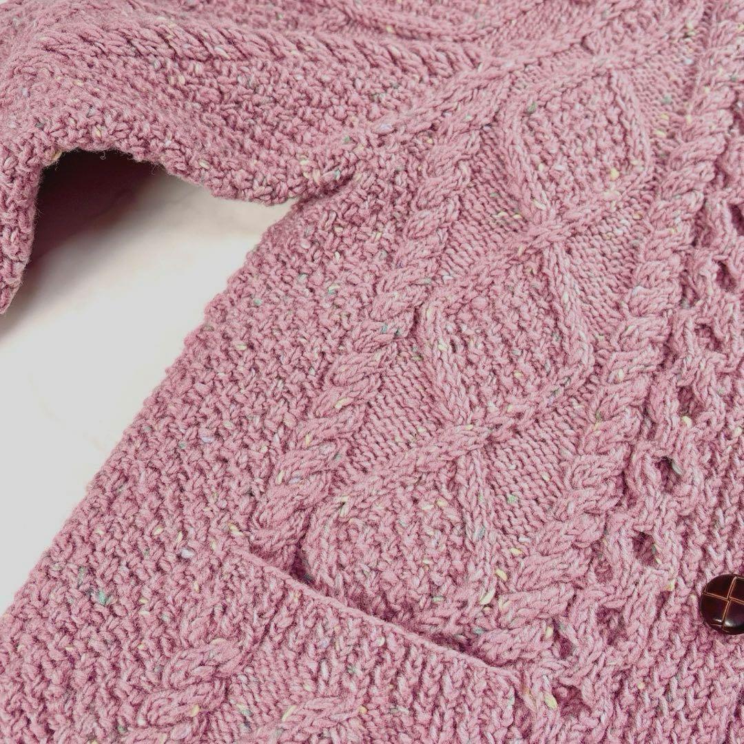 アテナデザイン アランニット カーディガン ミックスカラー 胡桃ボタン