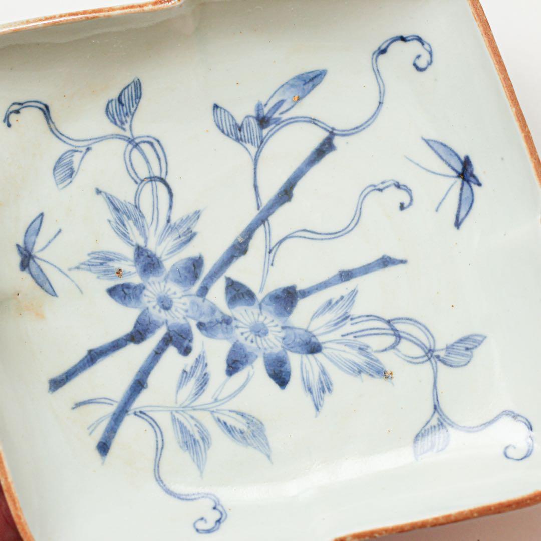 古伊万里 伊万里 テッセン 鉄線 変形 皿 2客セット 金継ぎ 材料 染付