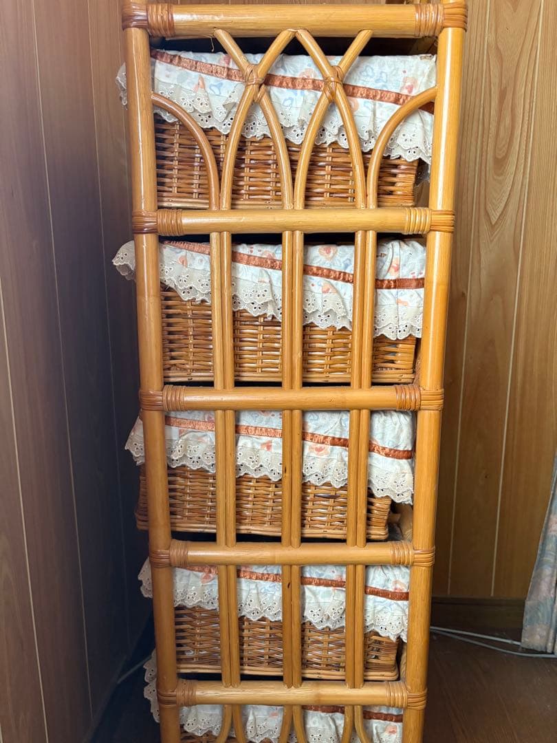 ラタン ヴィンテージ収納 5段収納 キャスター付き チェスト アンティーク