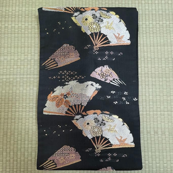 袋帯 帯 正絹 扇面文様 黒地 フォーマル 0220-17-D1 - メルカリ