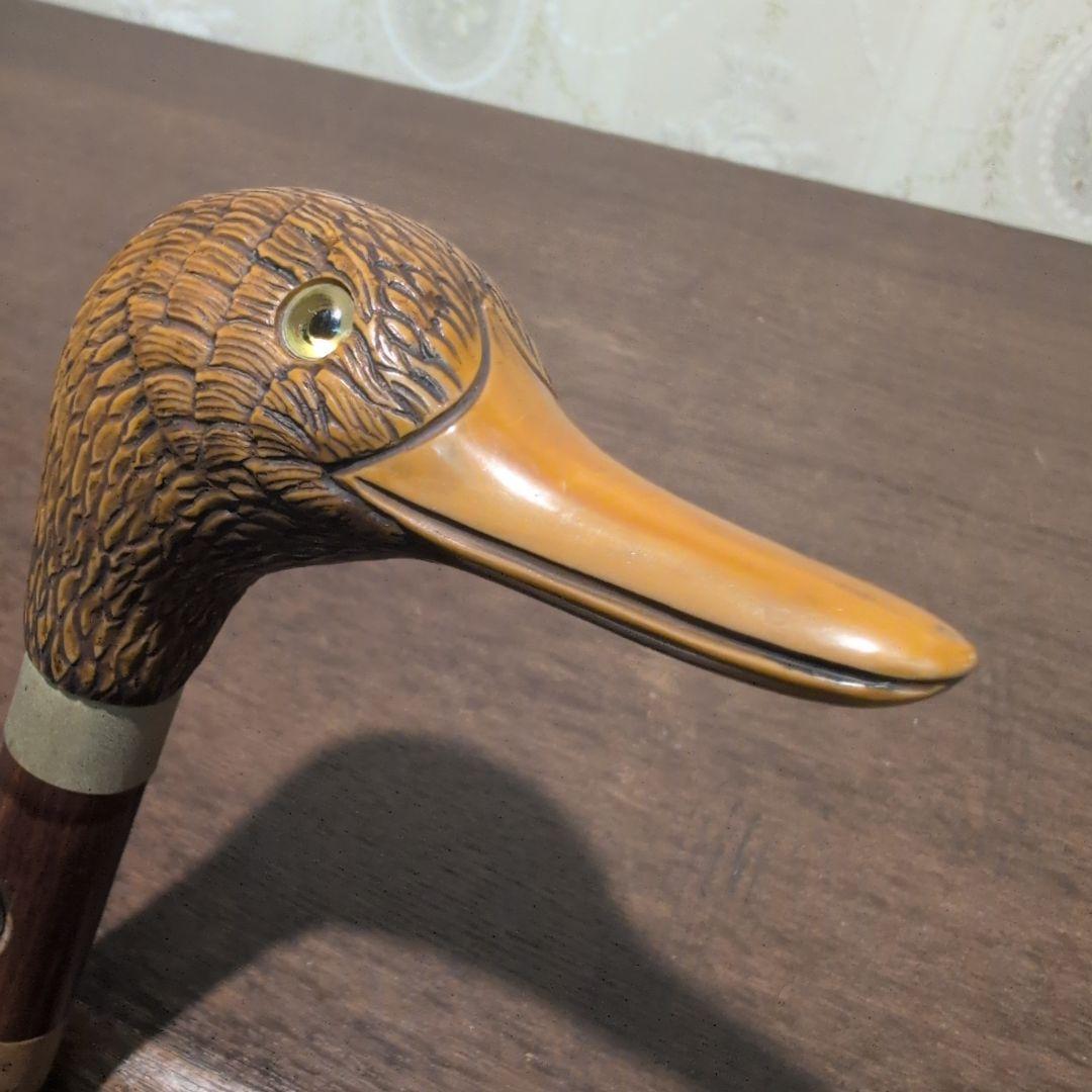 英国製 ヴィンテージ 鴨頭デザイン 木製 杖 金属