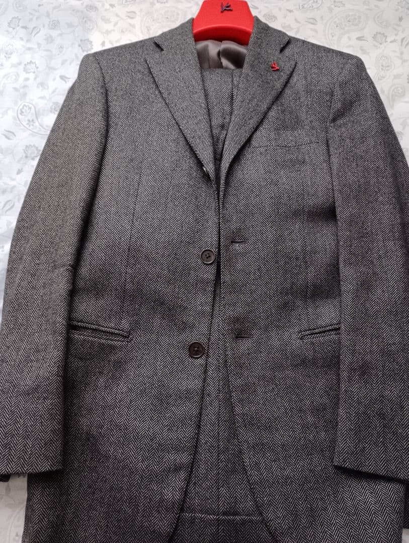 ISAIA 極上　極暖　スーツ　42　ヘリンボーン　グレー アイズフロンティア I'Z FRONTIER ピンソニックウインドブロック防寒