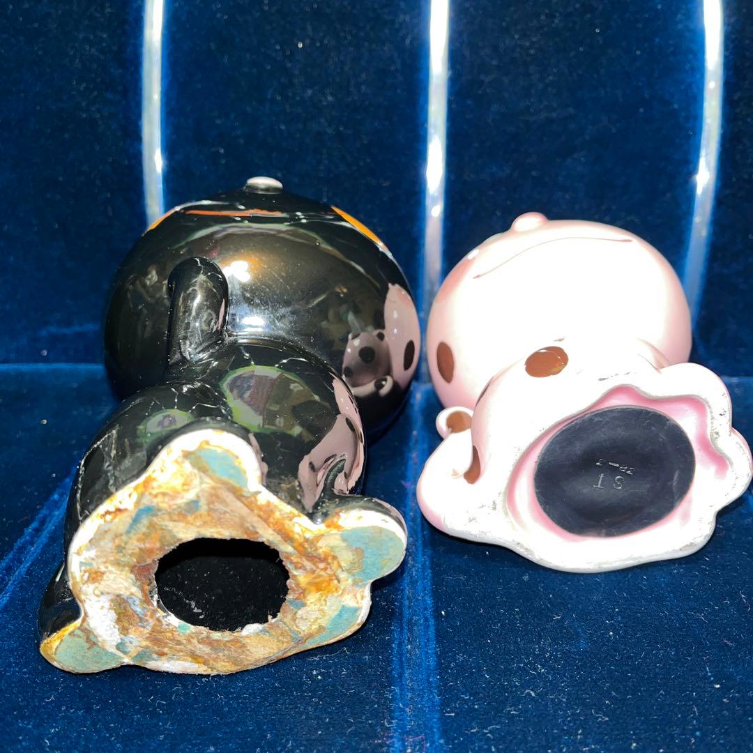 昭和レトロ 内藤ルネ 猫 貯金箱 陶器製 2体 ネコ 当時物 ファンシー