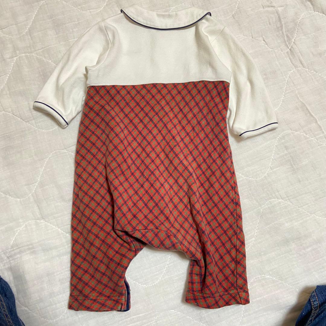 familiar ファミリア 60 チェック柄 ロンパース カバーオール 刺繍