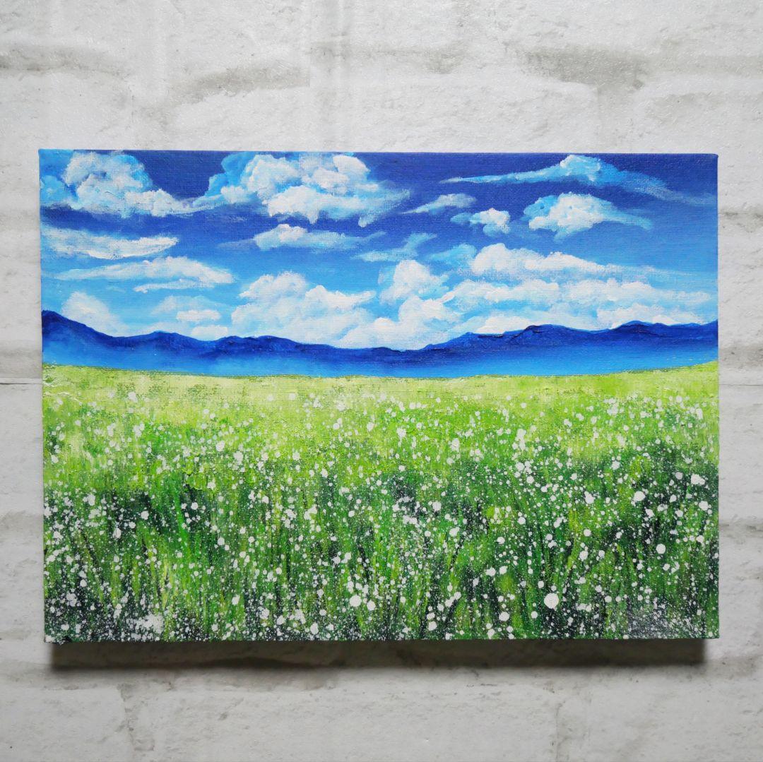 油絵 油彩 油彩画 絵 絵画 【草原に咲く白い花】 - メルカリ