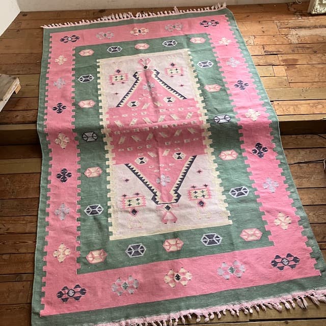 ヴィンテージ オールド キリム ラグ マット 絨毯 手織 古道具 手織り 幾何学 黒羊毛 ブラックウール 手織りオールドキリム ヴィンテージ トライバル