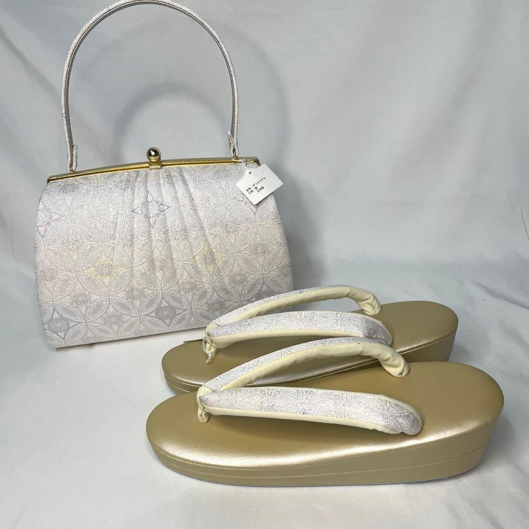 新品　草履　バッグ　セット　Mサイズ　ピンクシルバー　訪問着　フォーマル系 草履バッグセット 礼装 留袖 訪問着 フォーマル 渋ピンク 花繋ぎ柄
