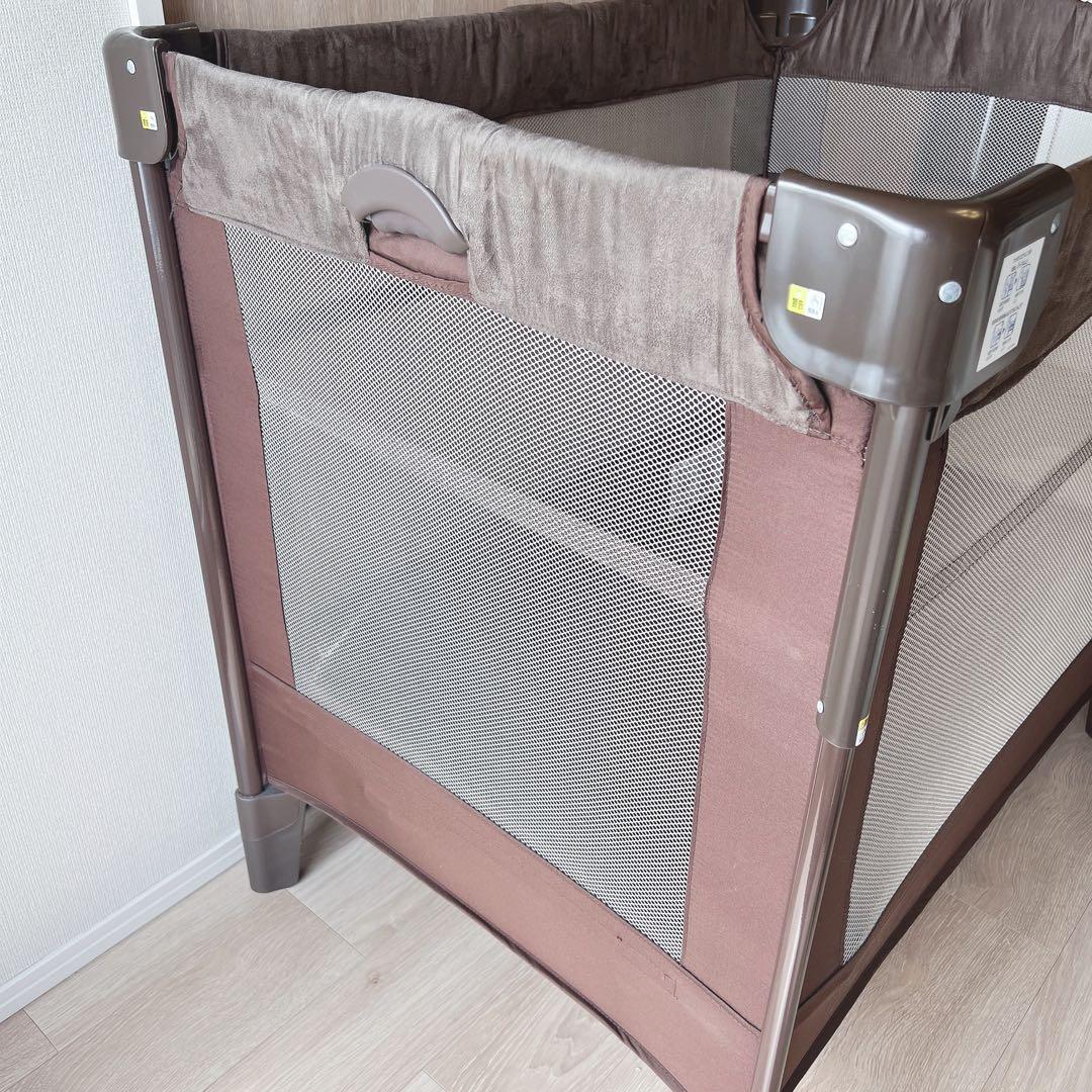 Aprica ココネルエアープラス ベビーベッド ブラウン 洗えるマット付