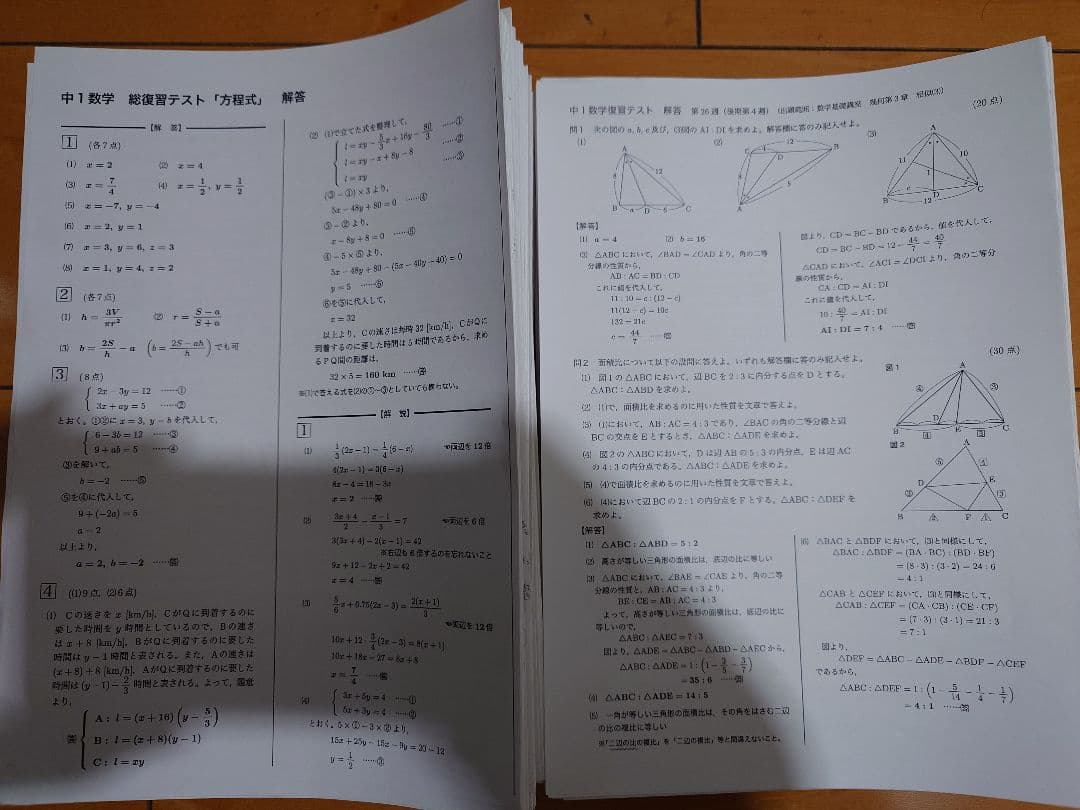 2022年度 鉄緑会中1数学テキスト、問題集、プリント類フルセット