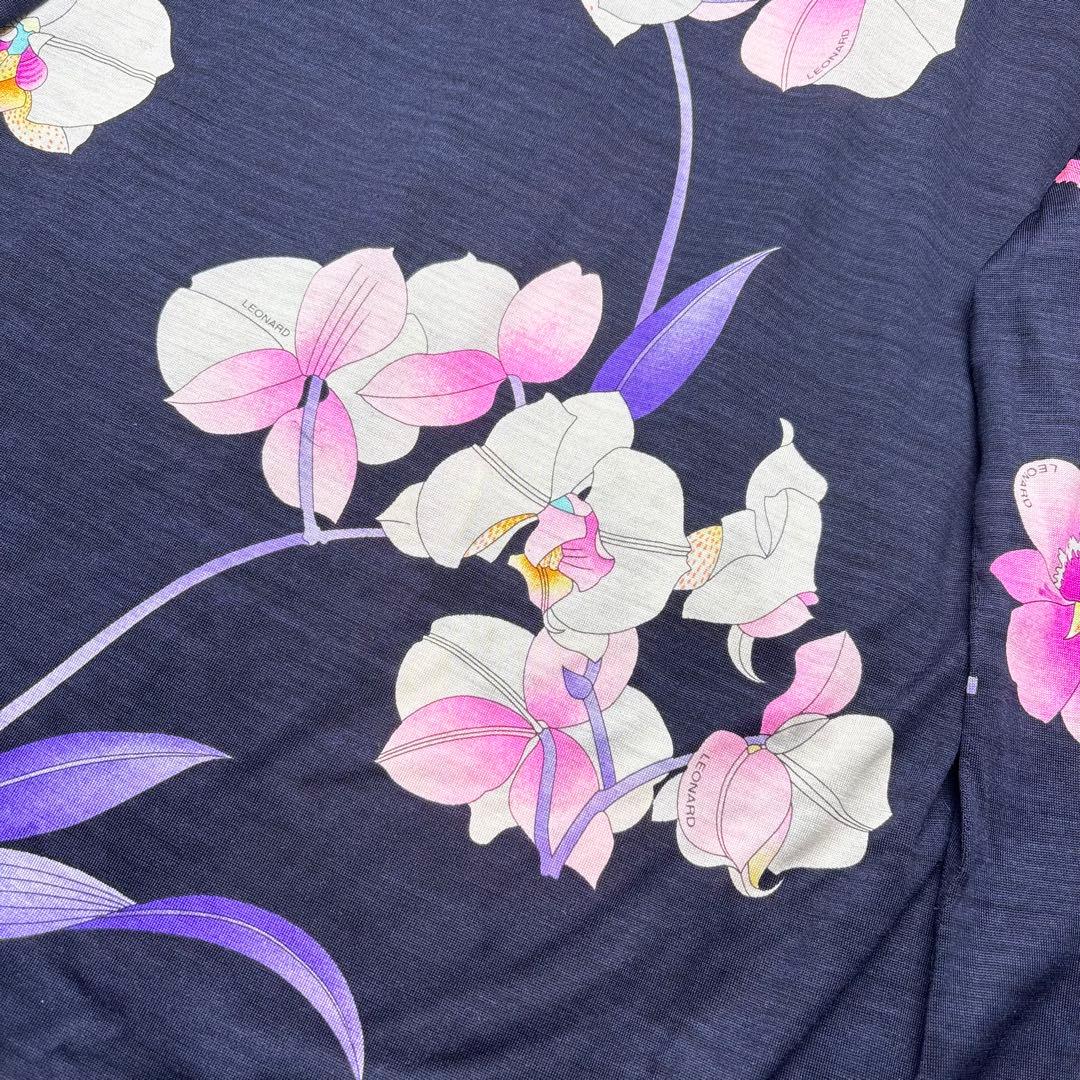 レオナール シルク混 ボウタイ花柄ブラウス トリム 長袖 比翼ボタン