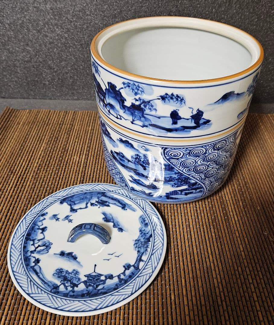 京焼 清水焼 名工】 橋本喜泉 造 染付 祥瑞 水指 共箱 共布 未使用品