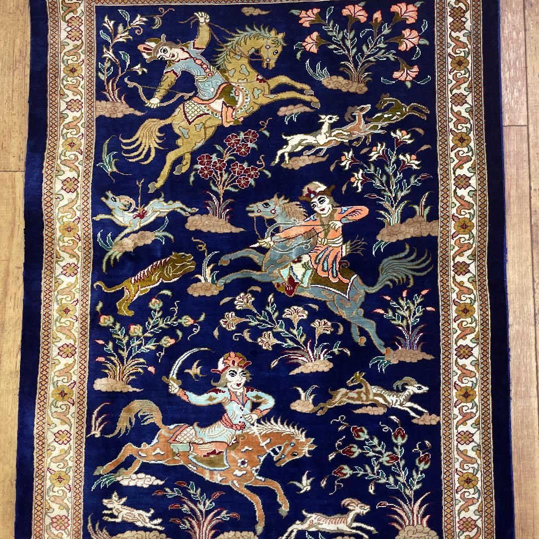 GMIK404○最高級 ペルシャ絨毯 ラグ カーペット シルク 手織り 中東