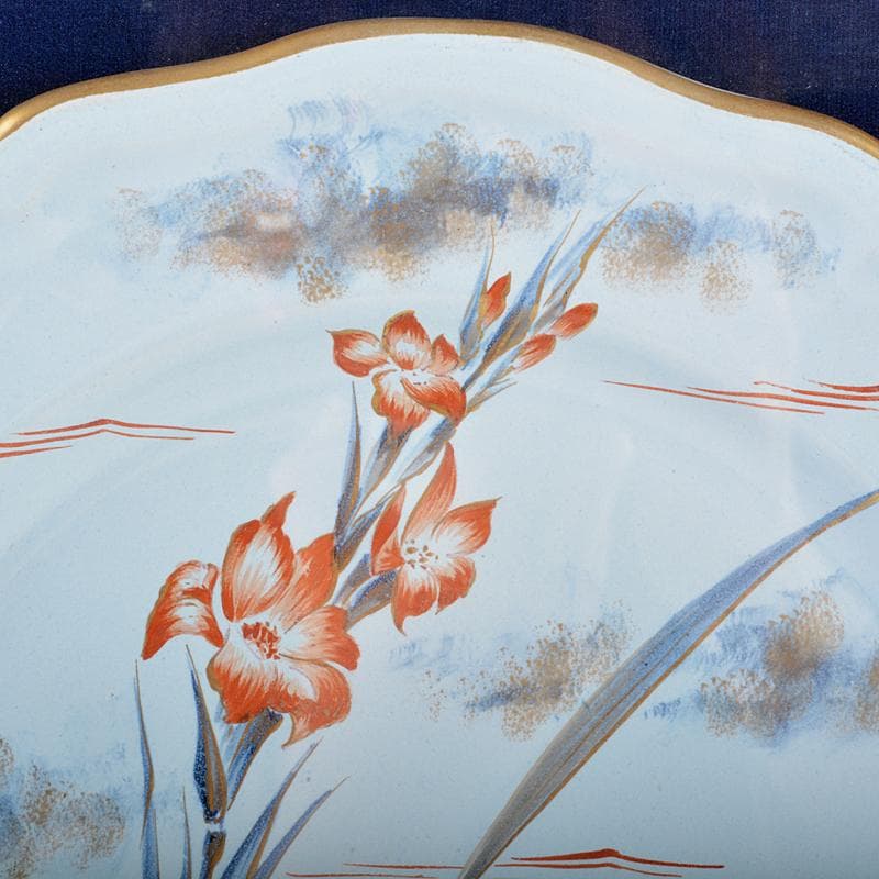 仏蘭西十九世紀 エミール・ガレ作 花文 飾絵皿 サイン入 額装 K R5293B