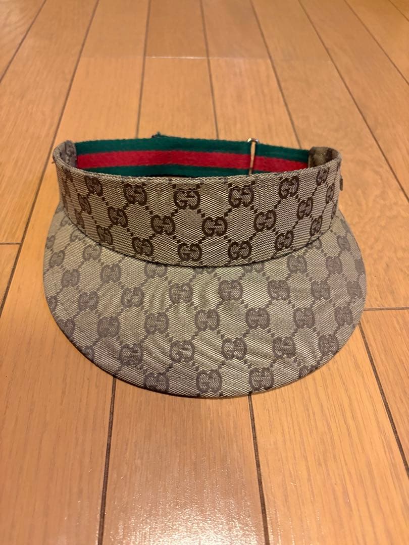 Gucci GGパターン サンバイザー GUCCI サンバイザー GG柄 キャンバス Lサイズ シェリーライン茶色×赤色