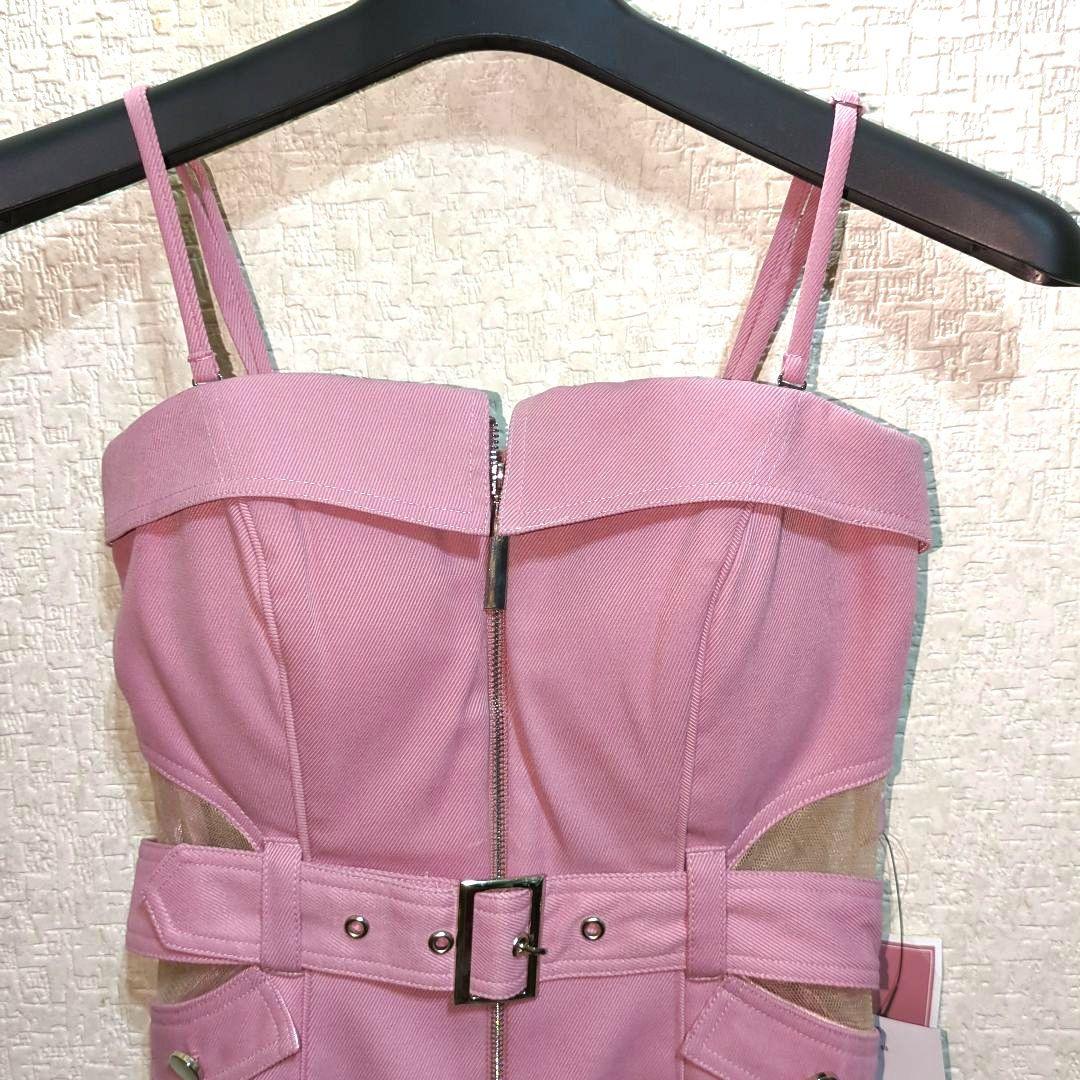 Glossyキャバドレス【新品未使用】ピンクノースリーブミニワンピース S