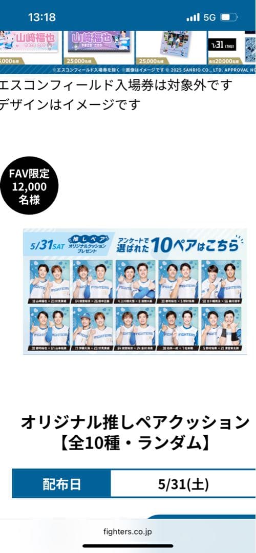 【未開封】【非売品】ファイターズ　推しペアクッション　郡司＆野村