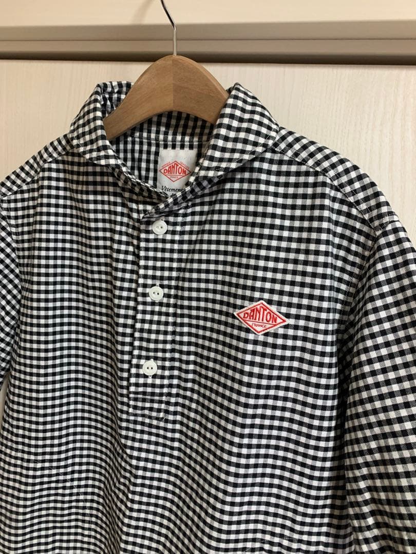 美品 DANTON ダントン プルオーバー半袖シャツ 丸襟 ギンガムチェック