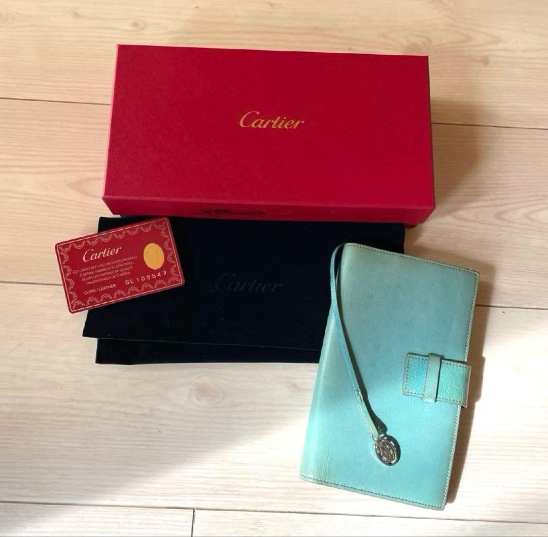 Cartier カルティエ手帳カバー　 難あり　ブルー　箱付き f843646c38835766a1fdcbeac97bd3