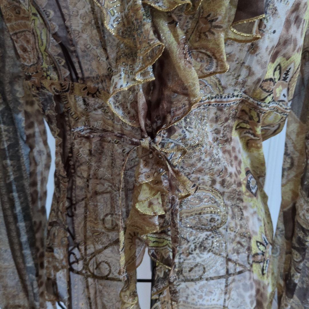 クラスロベルトカヴァリ シルクシースルー長袖シャツ フリル付き