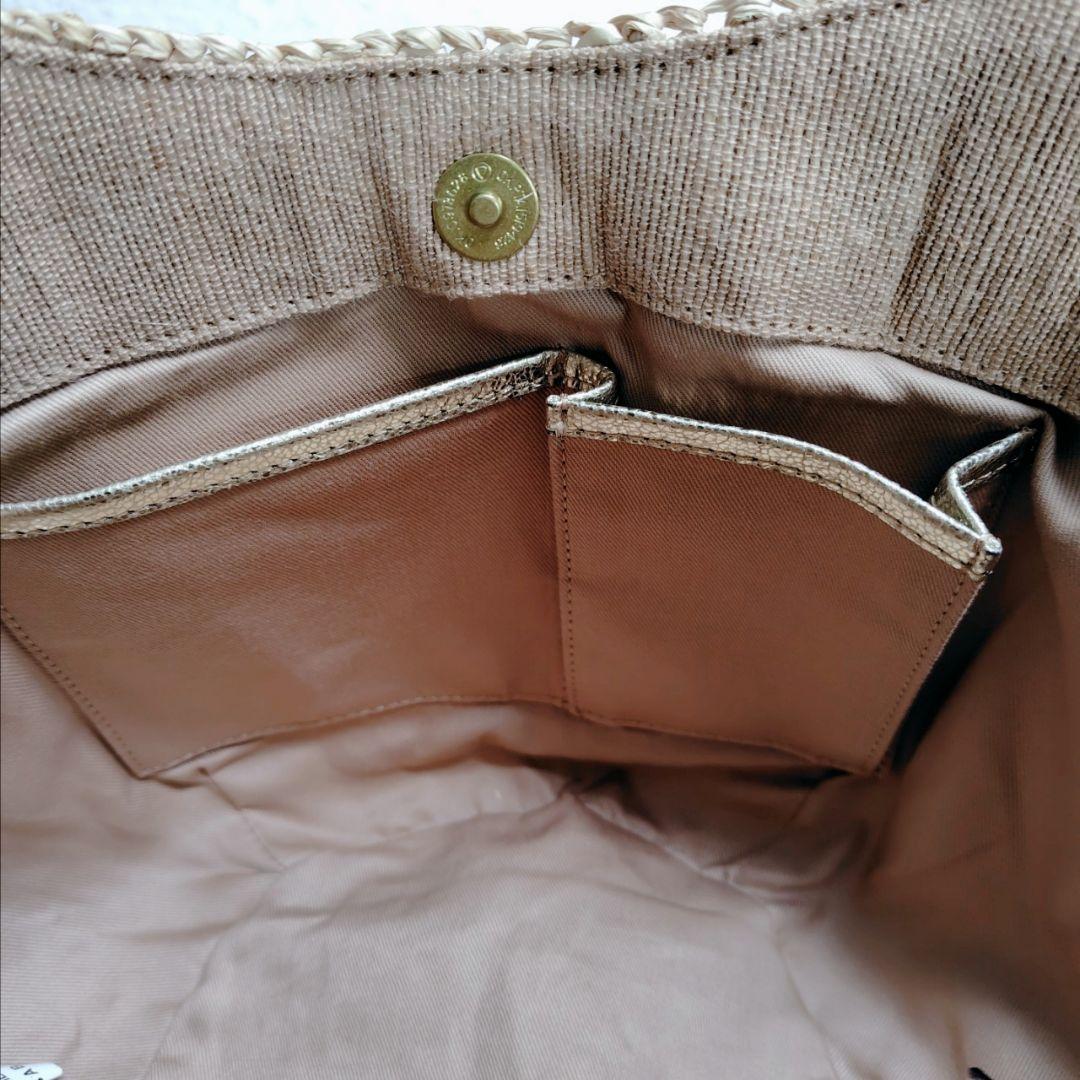 美品 ヴィオラドーロ ラフィアトートバッグ カゴバッグ 牛革タッセル