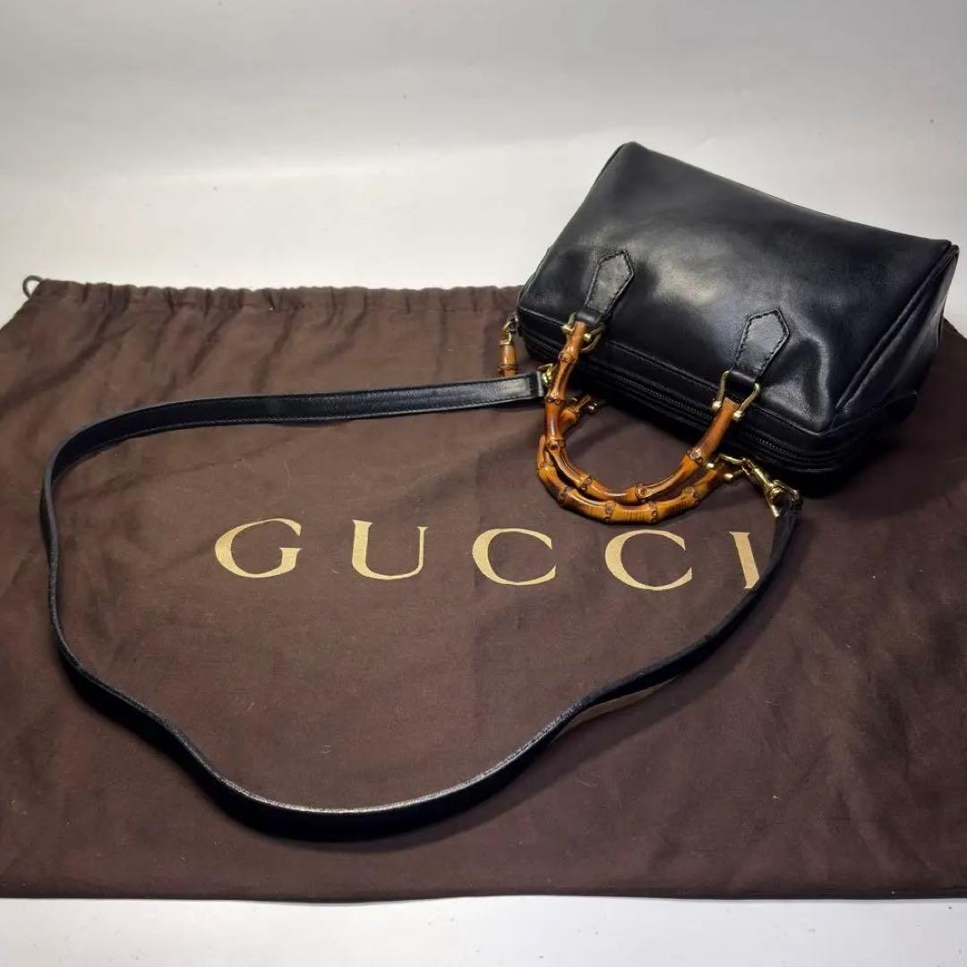 美品 グッチ バンブー 2WAY ミニ ボストンバッグ ヴィンテージ 黒 極小