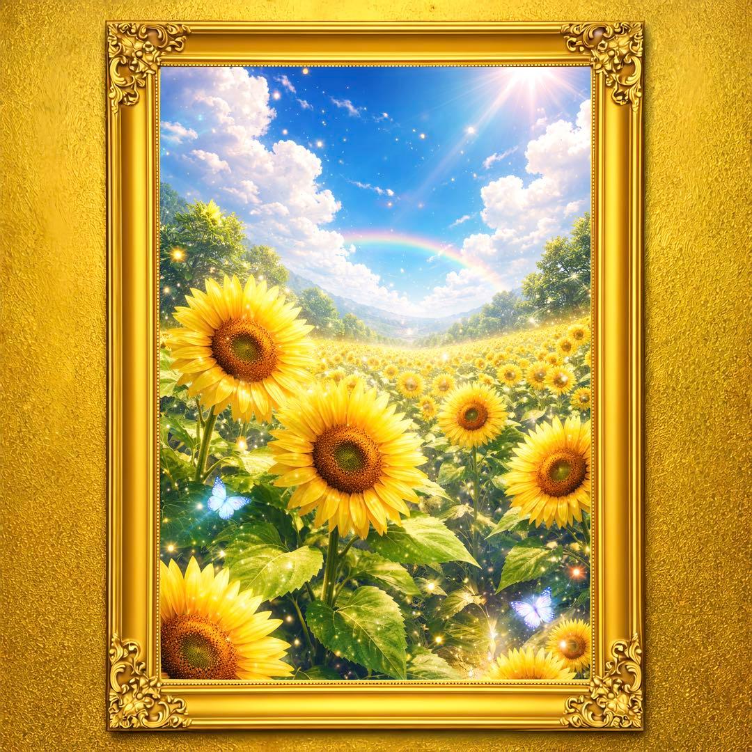 向日葵瑞虹光野 ひまわり 風景画 絵画 開運ヒーリングアート A4サイズ