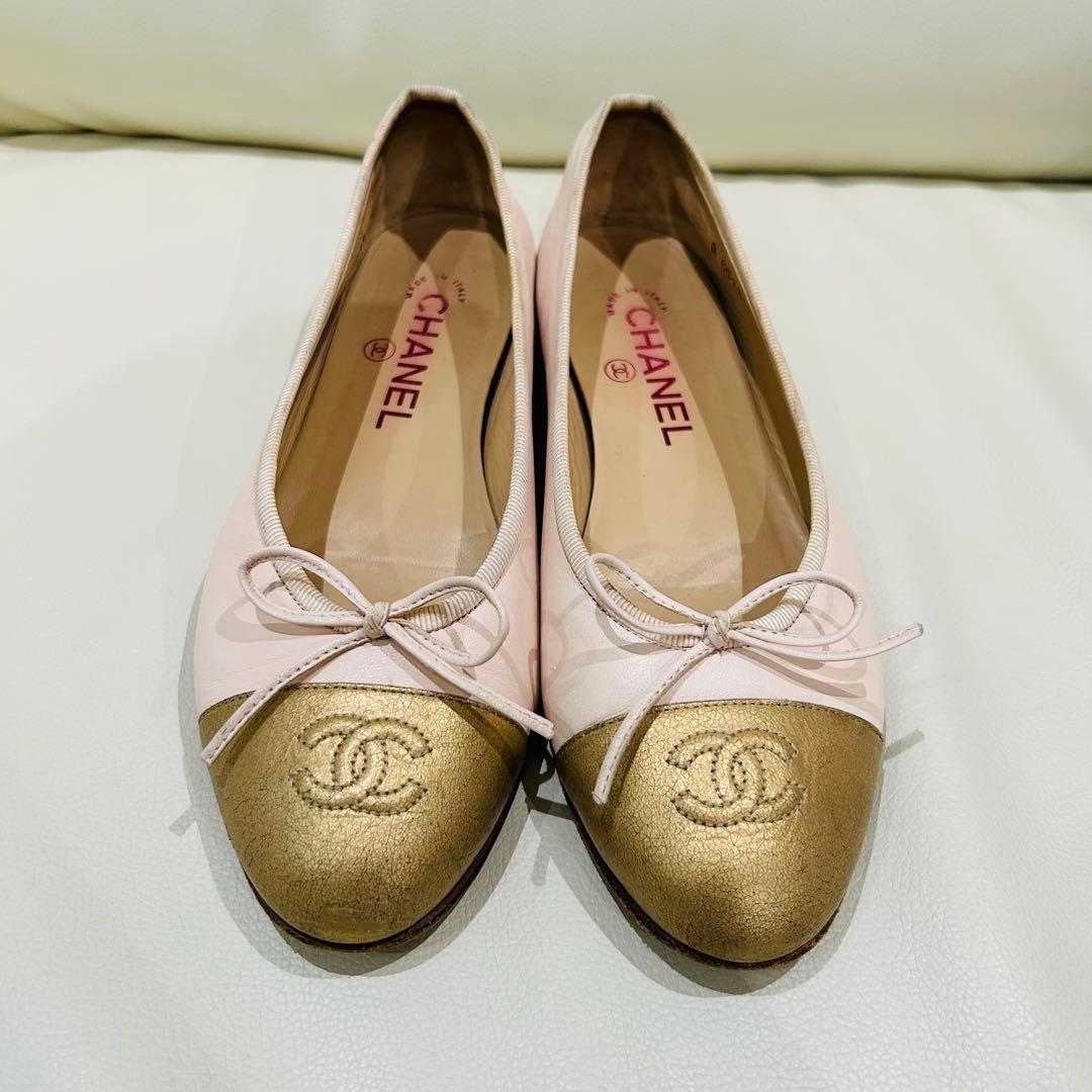 CHANEL ピンク　ゴールド　バレリーナ　バレエシューズ 37 23.5cm