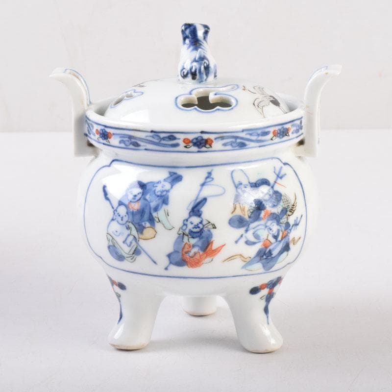 陶芸家 森野嘉光作 染錦 七福神図 双耳香炉 共箱 V 8506 - メルカリ