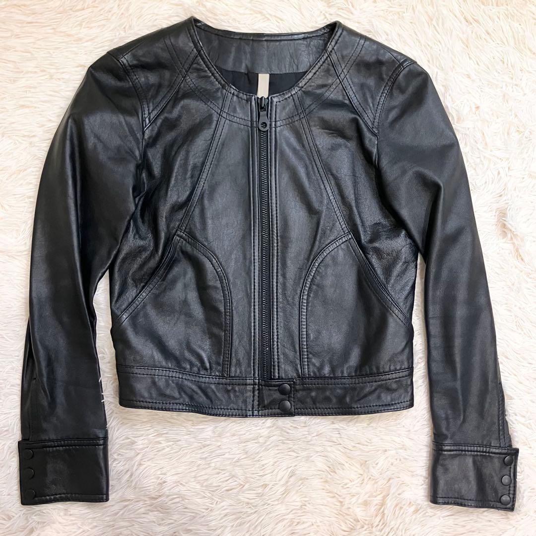 UNTITLED ラムレザージャケット ノーカラー ライダース アンタイトル