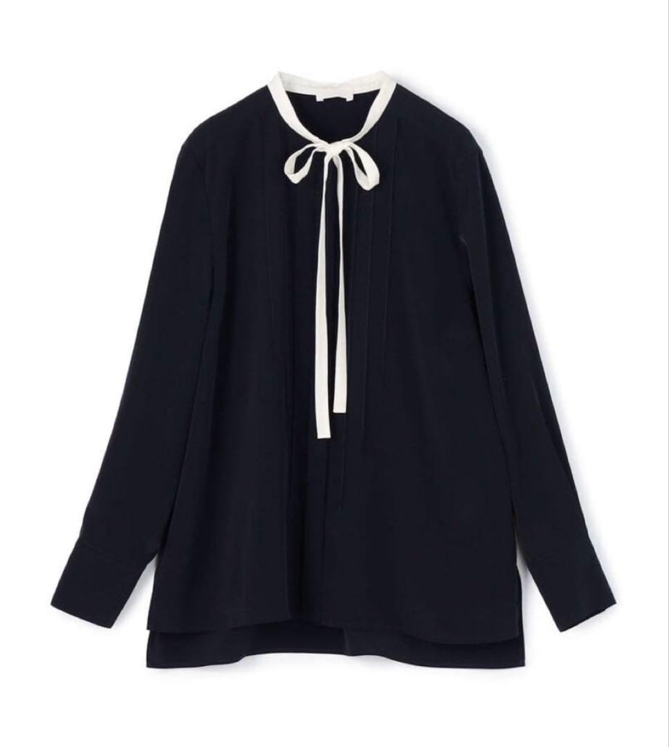 極美品 ボールジィ クリアデシン ボウタイブラウス ネイビー 長袖 36 極美品 ボールジィ クリアデシン ボウタイブラウス ネイビー 長袖 36