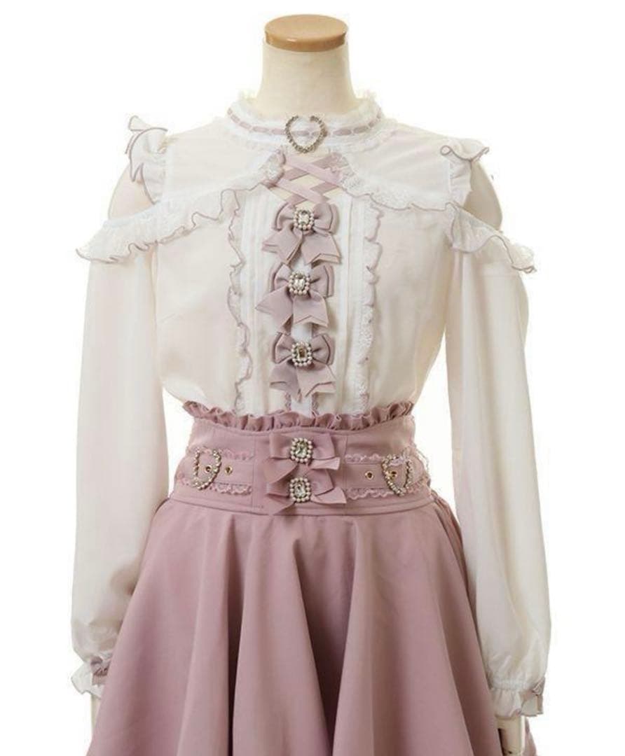 LIZLISA 3つリボンハートチョーカーブラウス ピンク ホワイト - メルカリ