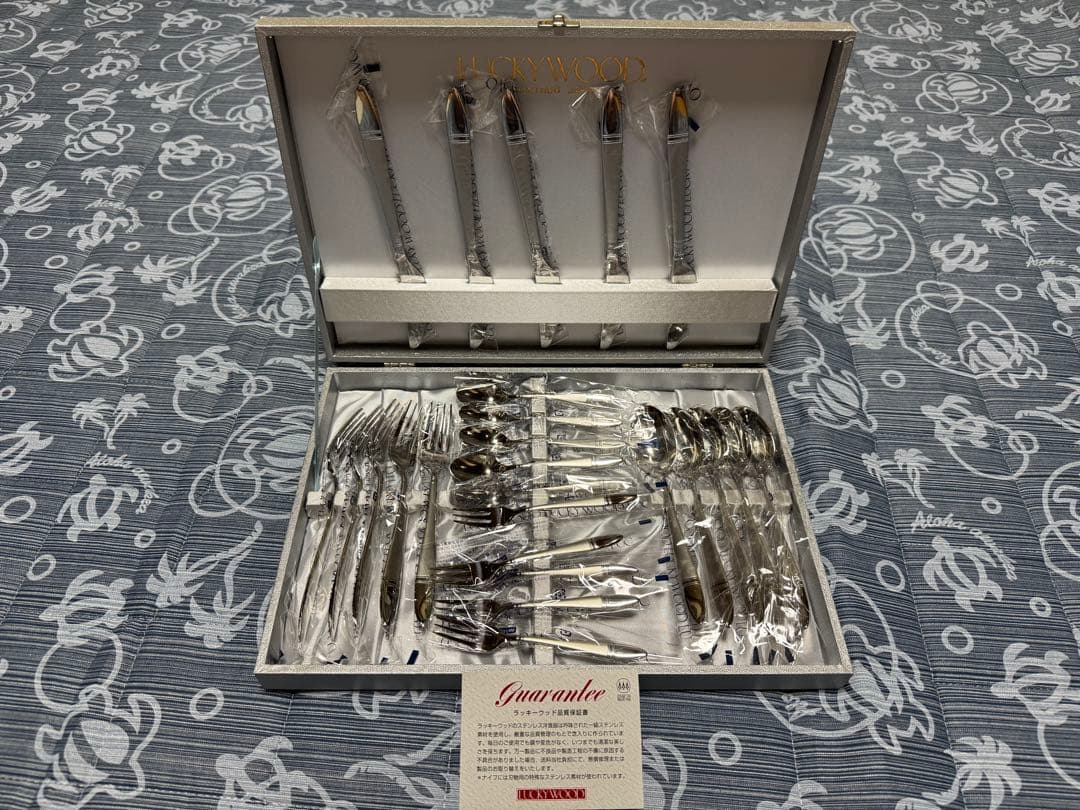 【新品・暗室保管・ケース美品！】LUCKY WOOD カラトリー 5種類x5本 LUCKY WOOD（ラッキーウッド） カトラリーセット ナイフ フォーク