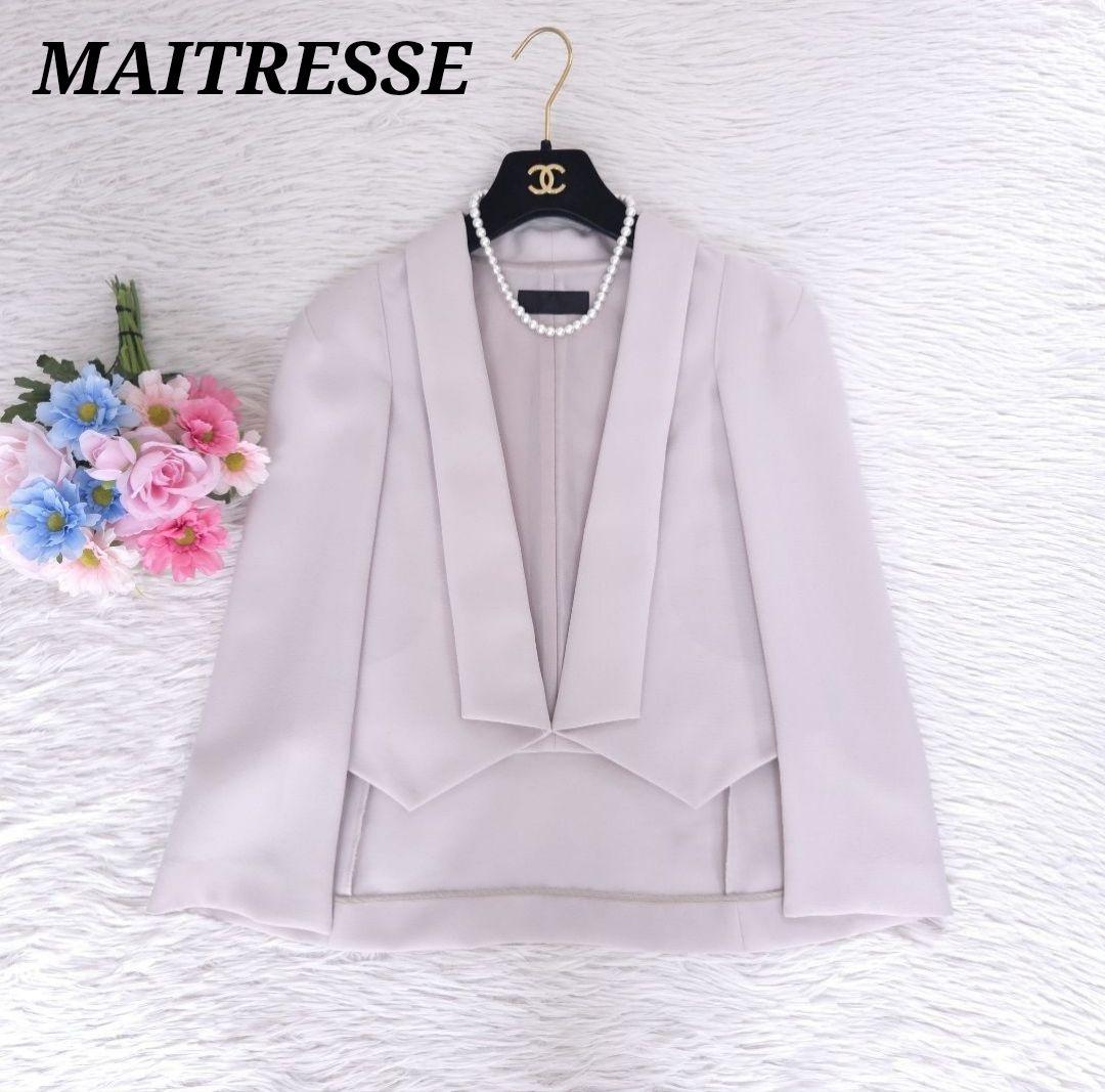 美品 メトリーゼ ケープジャケット フォーマル セレモニー 羽織り アイボリー anyfee/大きいサイズ】ニットジョーゼットケープ風ジャケット