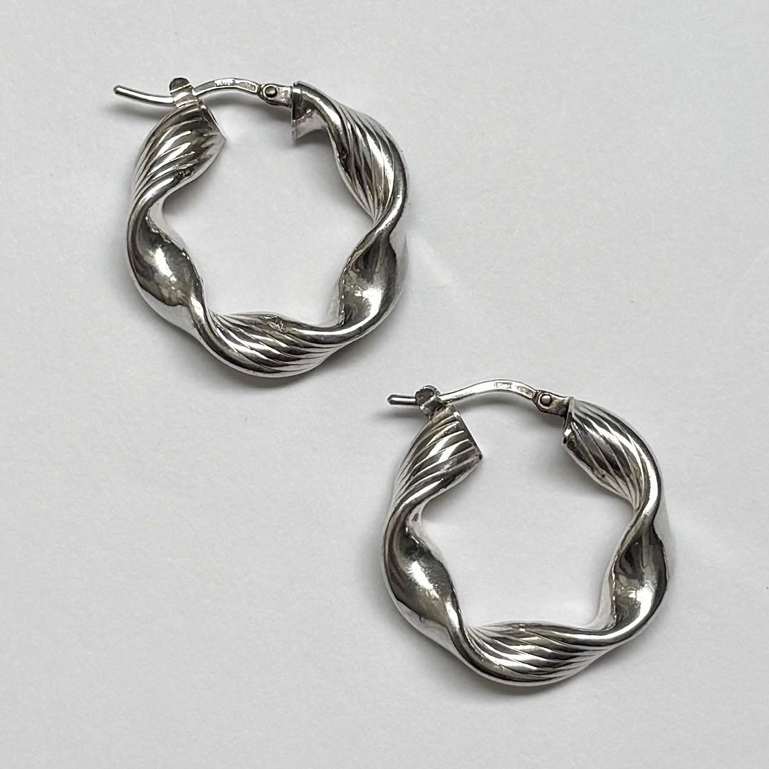 ITALY製 ヴィンテージ ツイストフープ デザインピアス シルバー925