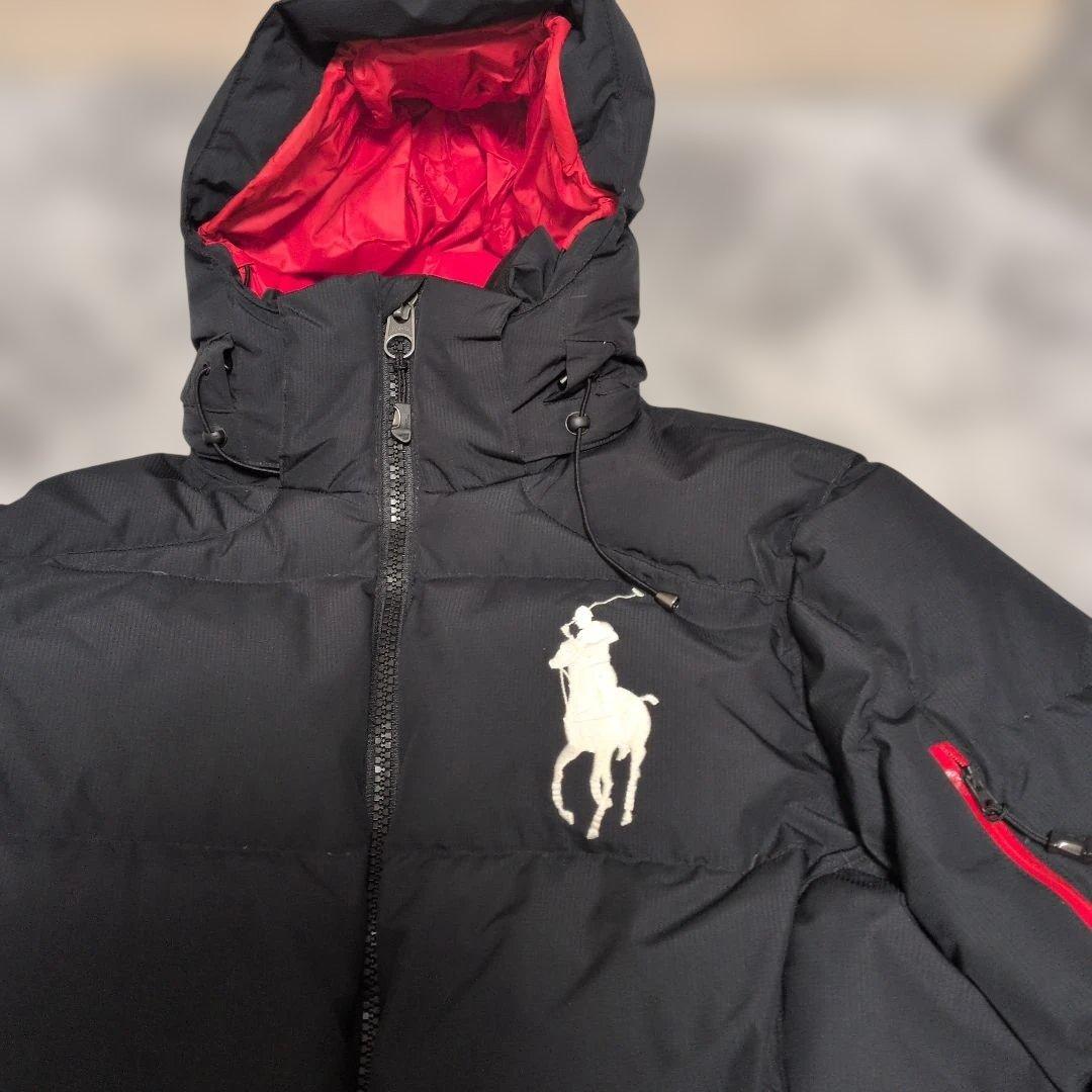 Polo Ralph Lauren フード付きダウンジャケット 黒/赤 - メルカリ
